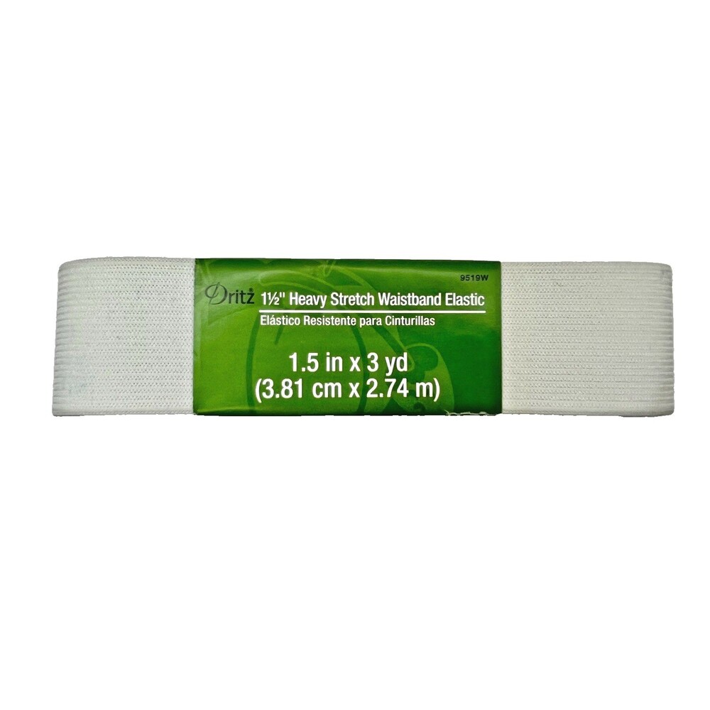 1 1/2" Heavy Stretch Waistband Elastic 1 1/2" x 3 yards Dritz White 9519W 2013
